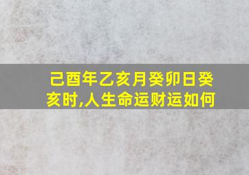 己酉年乙亥月癸卯日癸亥时,人生命运财运如何