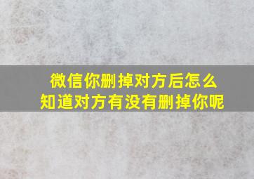 微信你删掉对方后怎么知道对方有没有删掉你呢