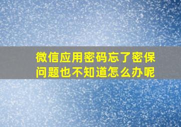 微信应用密码忘了密保问题也不知道怎么办呢