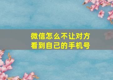 微信怎么不让对方看到自己的手机号