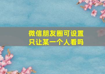 微信朋友圈可设置只让某一个人看吗