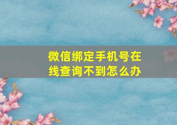 微信绑定手机号在线查询不到怎么办