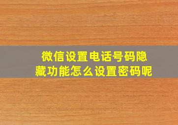 微信设置电话号码隐藏功能怎么设置密码呢