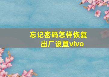 忘记密码怎样恢复出厂设置vivo