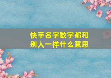 快手名字数字都和别人一样什么意思