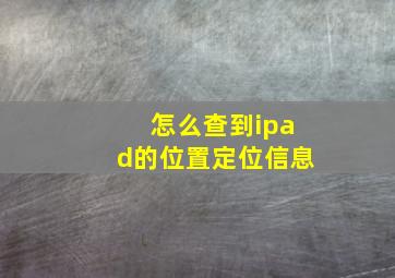 怎么查到ipad的位置定位信息