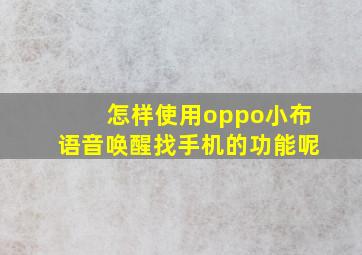 怎样使用oppo小布语音唤醒找手机的功能呢