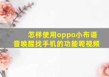 怎样使用oppo小布语音唤醒找手机的功能呢视频