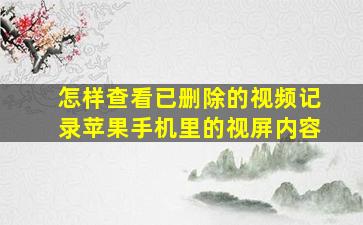 怎样查看已删除的视频记录苹果手机里的视屏内容