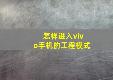 怎样进入vivo手机的工程模式