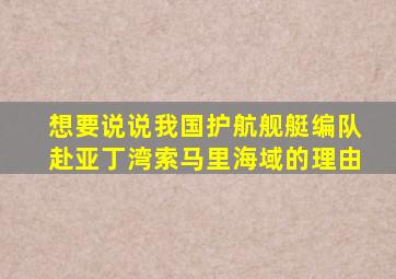 想要说说我国护航舰艇编队赴亚丁湾索马里海域的理由