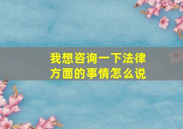 我想咨询一下法律方面的事情怎么说