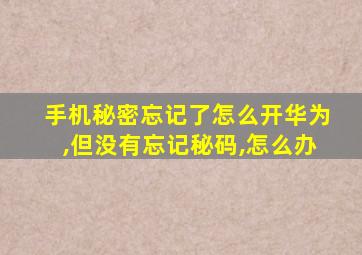 手机秘密忘记了怎么开华为,但没有忘记秘码,怎么办