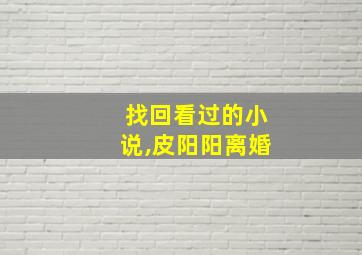 找回看过的小说,皮阳阳离婚