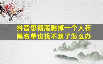 抖音想彻底删掉一个人在黑名单也找不到了怎么办