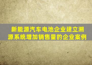 新能源汽车电池企业建立溯源系统增加销售量的企业案例