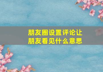 朋友圈设置评论让朋友看见什么意思