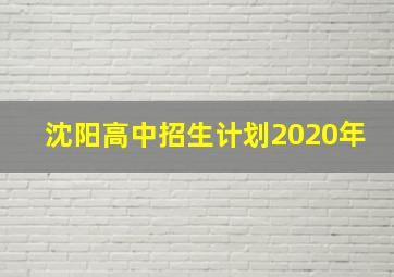 沈阳高中招生计划2020年