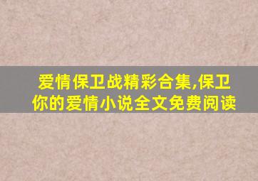 爱情保卫战精彩合集,保卫你的爱情小说全文免费阅读