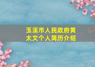 玉溪市人民政府黄太文个人简历介绍