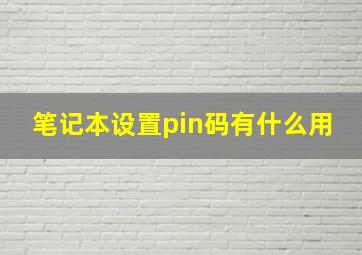 笔记本设置pin码有什么用