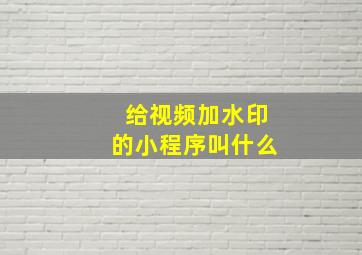 给视频加水印的小程序叫什么