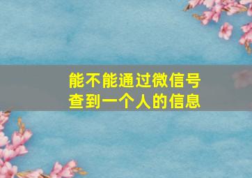 能不能通过微信号查到一个人的信息