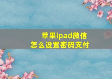 苹果ipad微信怎么设置密码支付