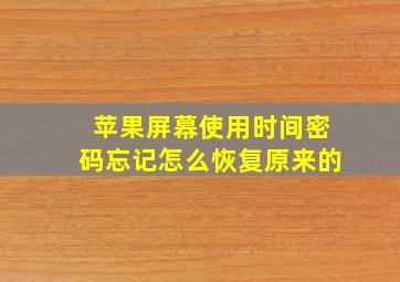 苹果屏幕使用时间密码忘记怎么恢复原来的