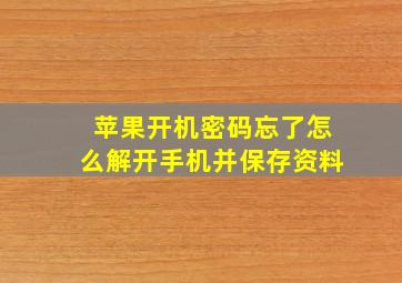 苹果开机密码忘了怎么解开手机并保存资料