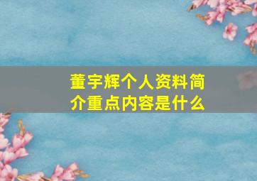 董宇辉个人资料简介重点内容是什么