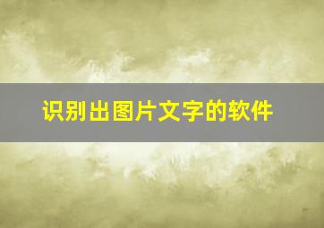 识别出图片文字的软件