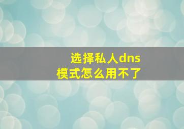 选择私人dns模式怎么用不了