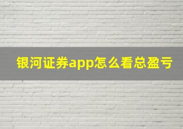 银河证券app怎么看总盈亏