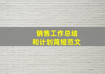 销售工作总结和计划简短范文