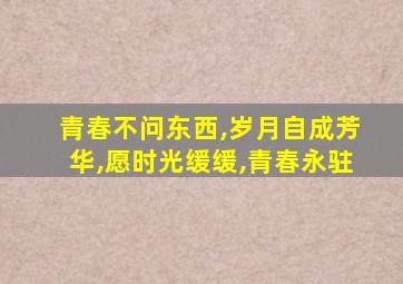 青春不问东西,岁月自成芳华,愿时光缓缓,青春永驻