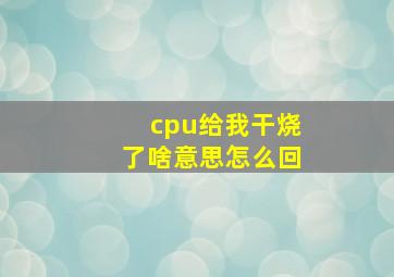 cpu给我干烧了啥意思怎么回