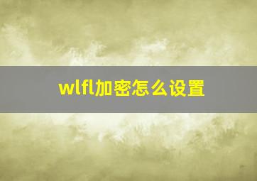 wlfl加密怎么设置