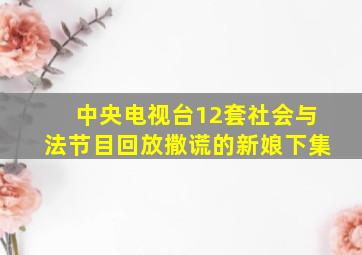 中央电视台12套社会与法节目回放撒谎的新娘下集