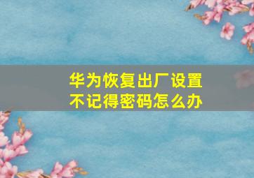 华为恢复出厂设置不记得密码怎么办