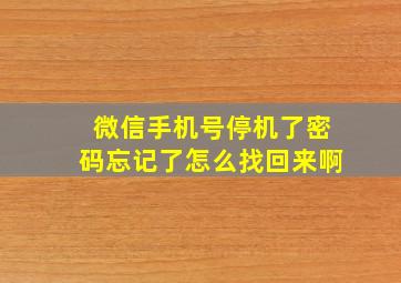 微信手机号停机了密码忘记了怎么找回来啊