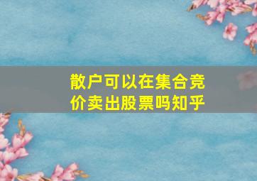 散户可以在集合竞价卖出股票吗知乎