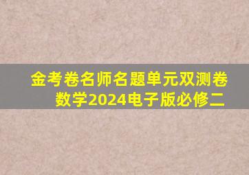 金考卷名师名题单元双测卷数学2024电子版必修二